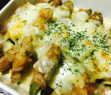 カレー風味！ゴーヤの豚肉チーズ焼き★ビールに合う！